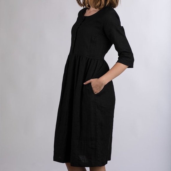 Pyne & Smith No. 29 Black A-Line Swingy Linen Dress - Picture 1 of 6